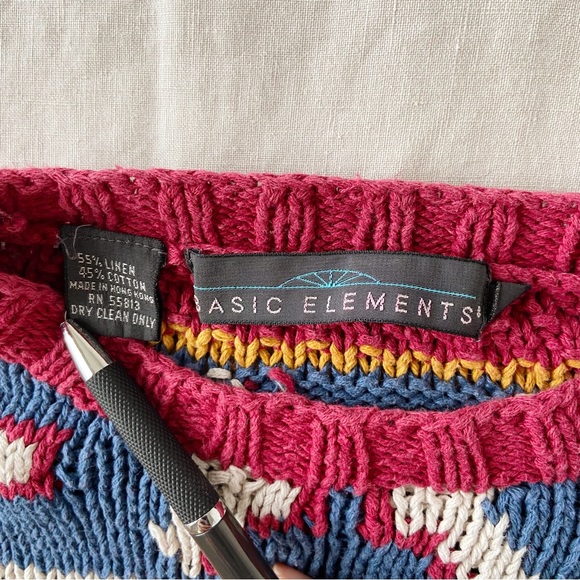 Vintage retro pattern oversized knit crew sweater linen cotton blend - Picture 3 of 7